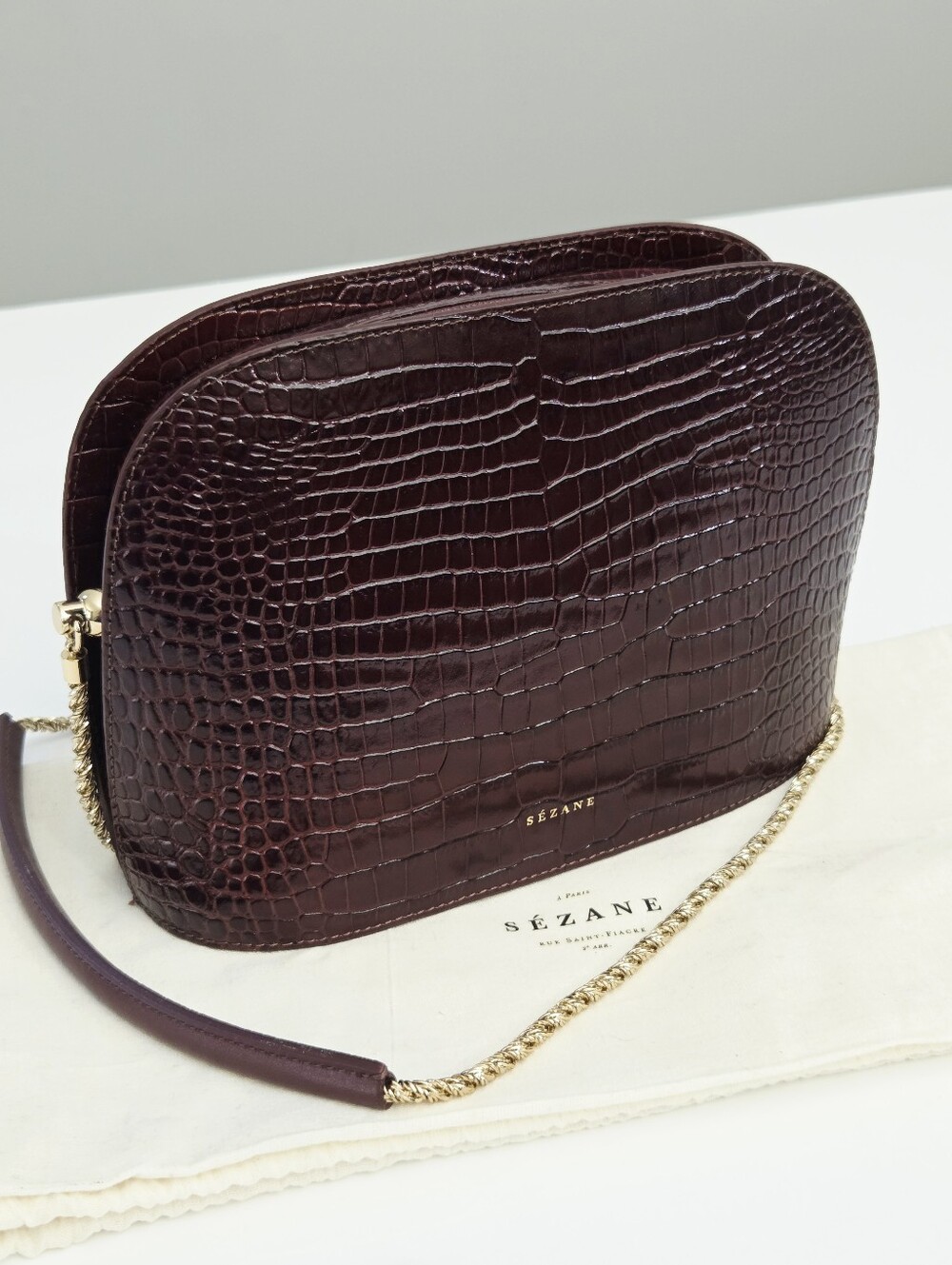NEW SEZANE VICTOR BAG - CHOCOLATE CROCODILE PRINT - Picture 4 of 11